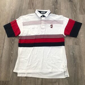 Vtg 80s Aureus Mickey Mouse Golf Short Sleeve Polo Shirt Medium Red White Blue